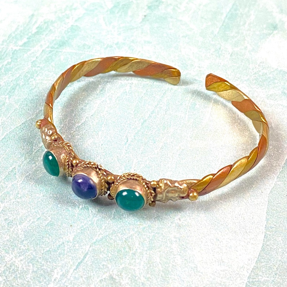 Vintage mix metal bangle bracelet green & purple - Picture 1 of 6